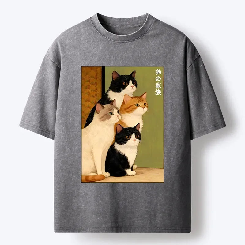 Washed Cotton Cat T-Shirt for Summer Vacation