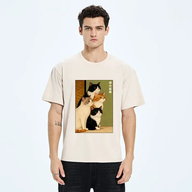Funny Japanese Cat T-Shirt for Daily Wear
