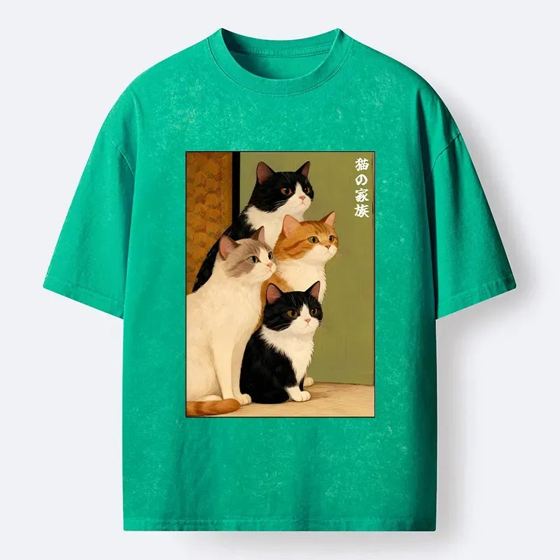 Washed Cotton Cat T-Shirt for Summer Vacation