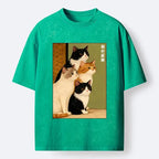 Washed Cotton Cat T-Shirt for Summer Vacation