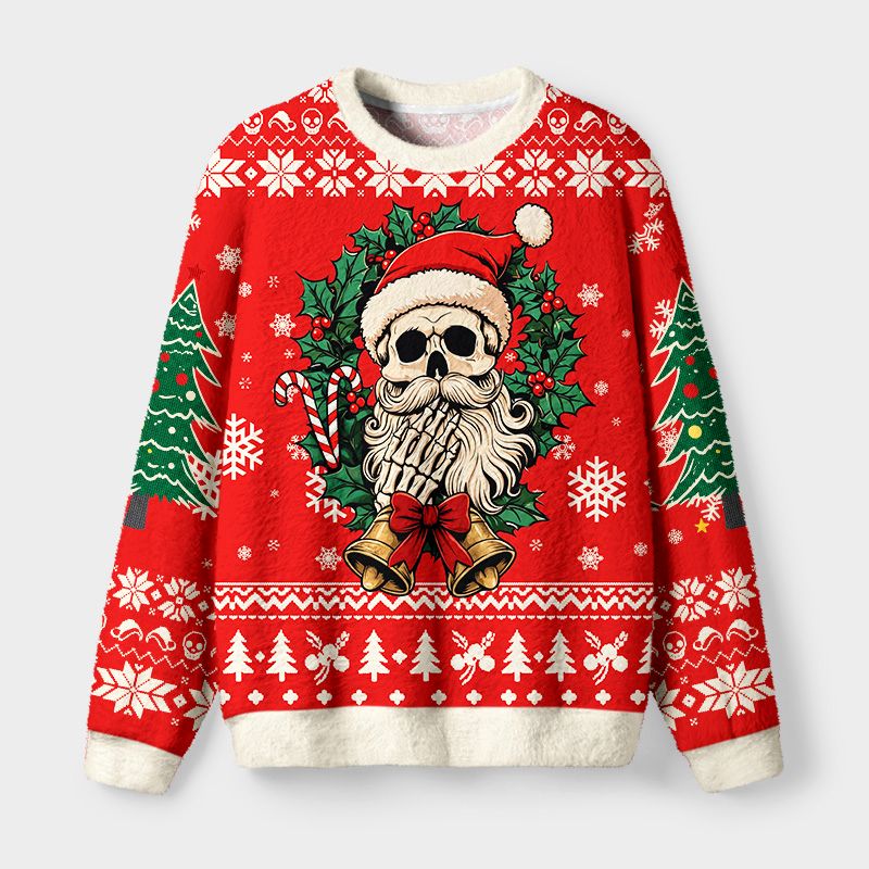 Kyoto-Lion Skeleton Santa Claus Fuzzy Christmas Ugly Sweatshirt