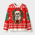 Kyoto-Lion Skeleton Santa Claus Fuzzy Christmas Ugly Sweatshirt