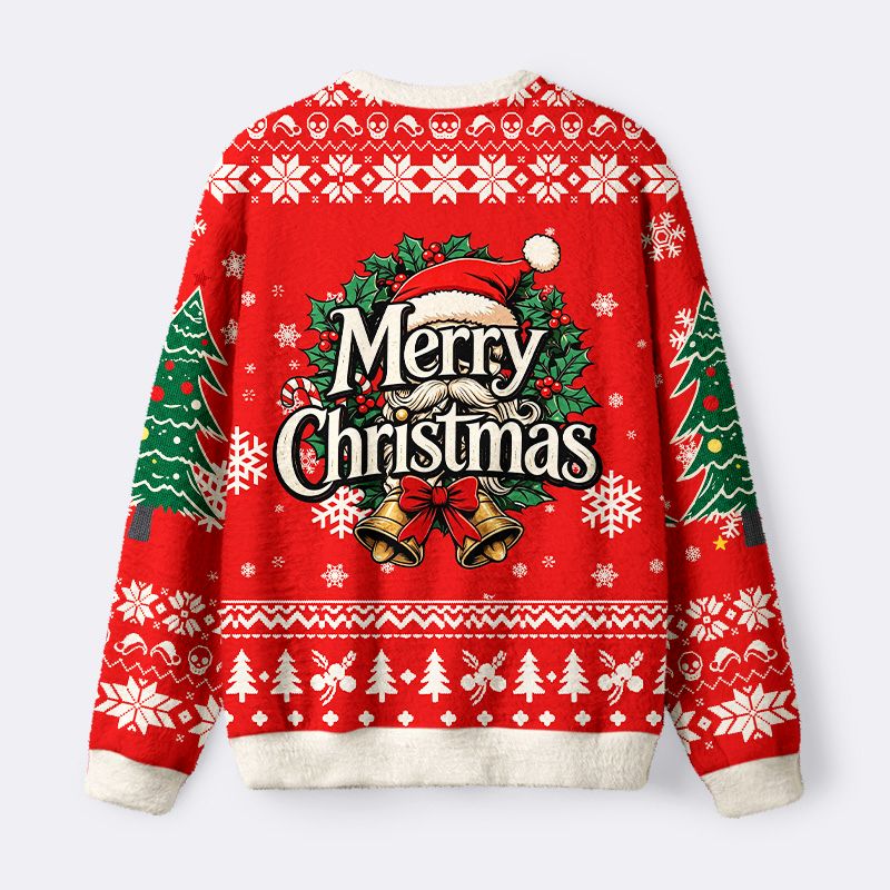 Kyoto-Lion Skeleton Santa Claus Fuzzy Christmas Ugly Sweatshirt