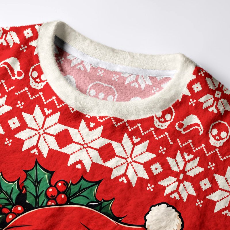 Kyoto-Lion Skeleton Santa Claus Fuzzy Christmas Ugly Sweatshirt