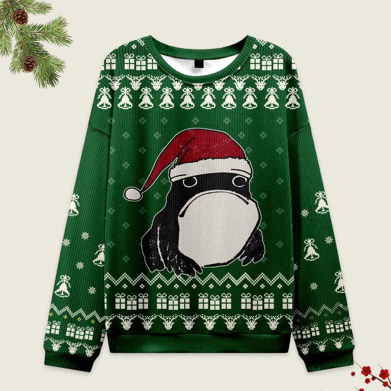 Kyoto-Lion Frog Wearing Santa Hat Green Christmas Ugly Sweatshirt
