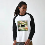 Japanese black cat lotus raglan tee