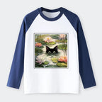 Black cat lotus flower streetwear top