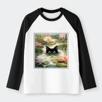 Black cat lotus flower streetwear top