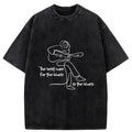 Kyoto-Lion Funny Simple Line Playing the Guitar Washed T-Shirt