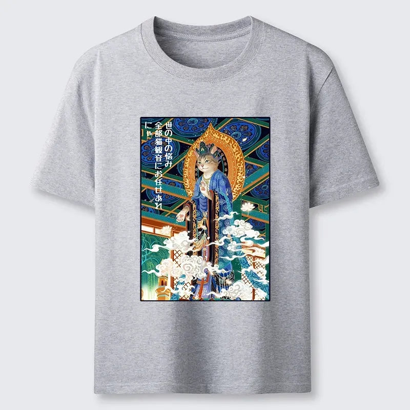 Kyoto-Lion Peaceful Cat Buddha Asian Graphic Classic T-Shirt