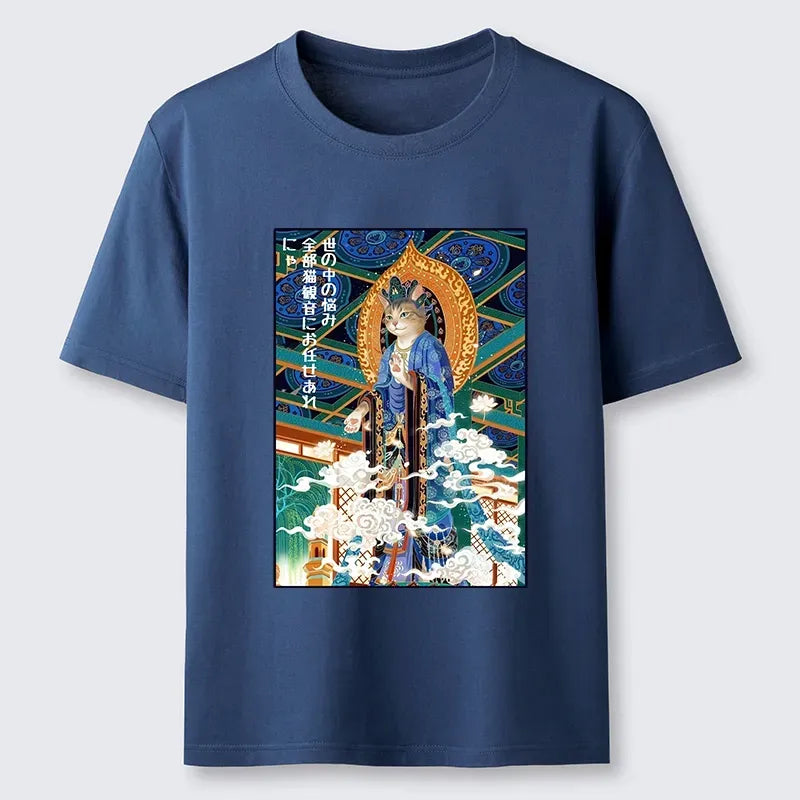 Peaceful Cat Buddha Asian Graphic Tee