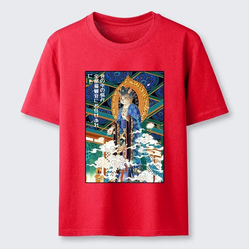 Kyoto-Lion Peaceful Cat Buddha Asian Graphic Classic T-Shirt