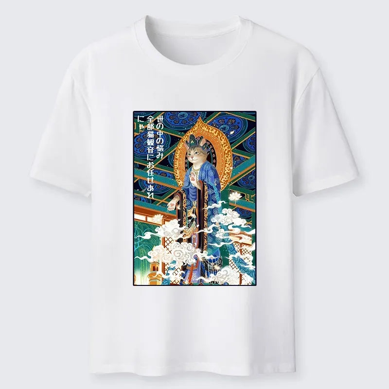 Peaceful Cat Buddha Asian Graphic Tee