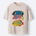 Kyoto-Lion Three Bright Tropical Ocean Fish Washed T-Shirt