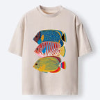 Kyoto-Lion Three Bright Tropical Ocean Fish Washed T-Shirt
