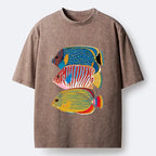 Kyoto-Lion Three Bright Tropical Ocean Fish Washed T-Shirt