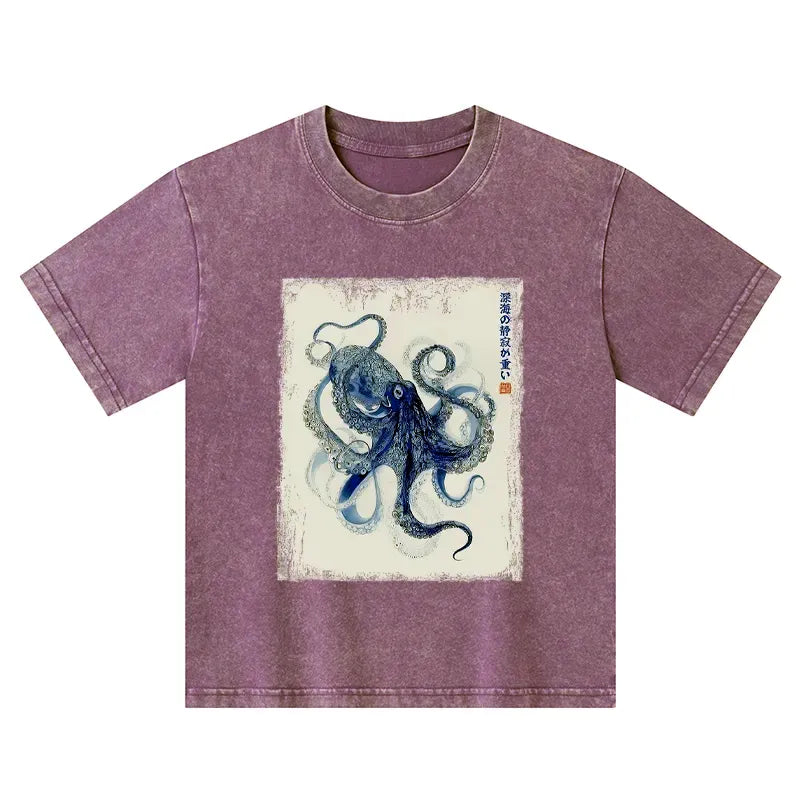 Kyoto-Lion In The Deep: The Octopus¡¯s Journey Kids Washed T-Shirt