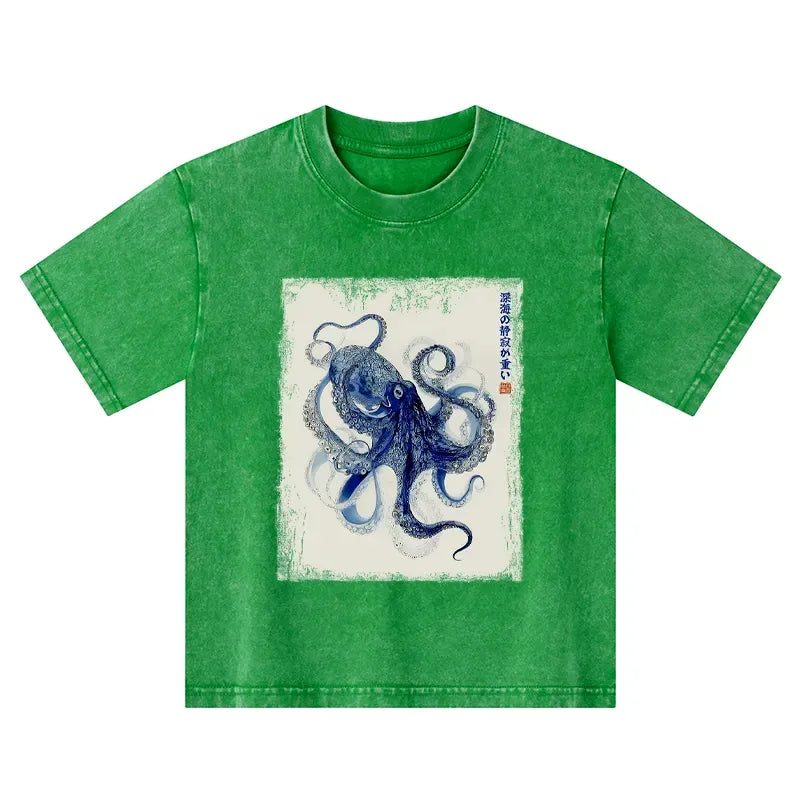 Kyoto-Lion In The Deep: The Octopus¡¯s Journey Kids Washed T-Shirt