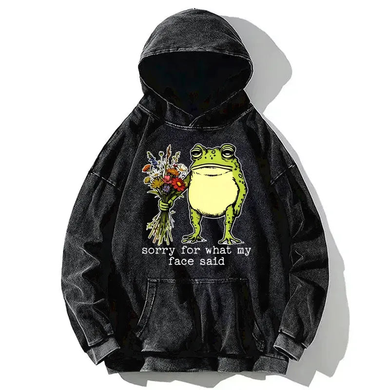 Kyoto-Lion Frog Sorry Mode Activated Washed Hoodie