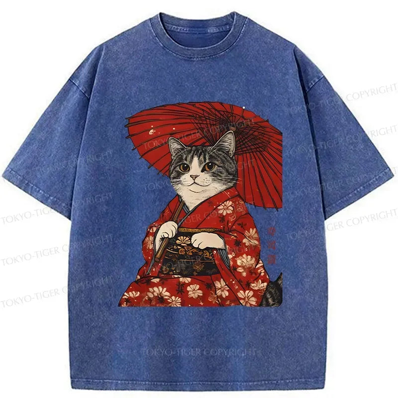Japanese Cat Holding Umbrella T-Shirt