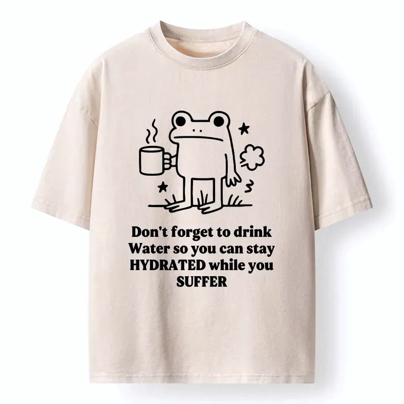 Kyoto-Lion Frog Says Drink Water Washed T-Shirt