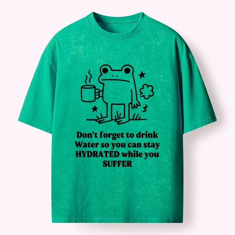 Kyoto-Lion Frog Says Drink Water Washed T-Shirt