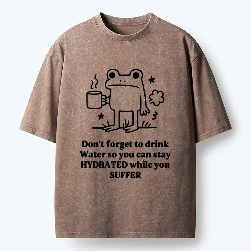 Kyoto-Lion Frog Says Drink Water Washed T-Shirt