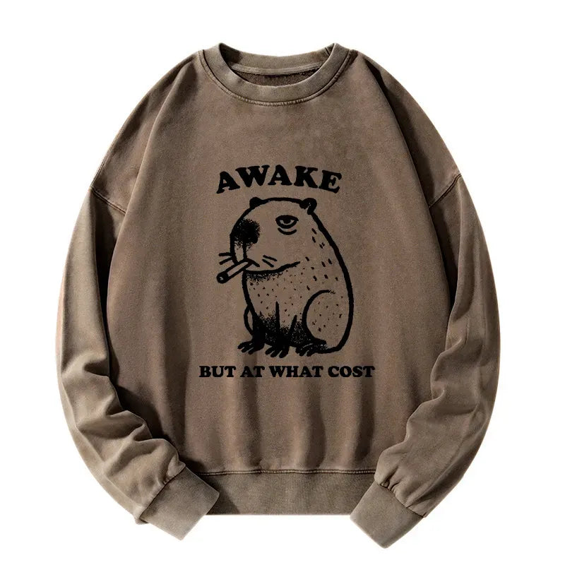 Japanese Capybara Washed Sweatshirt for Daily Wear