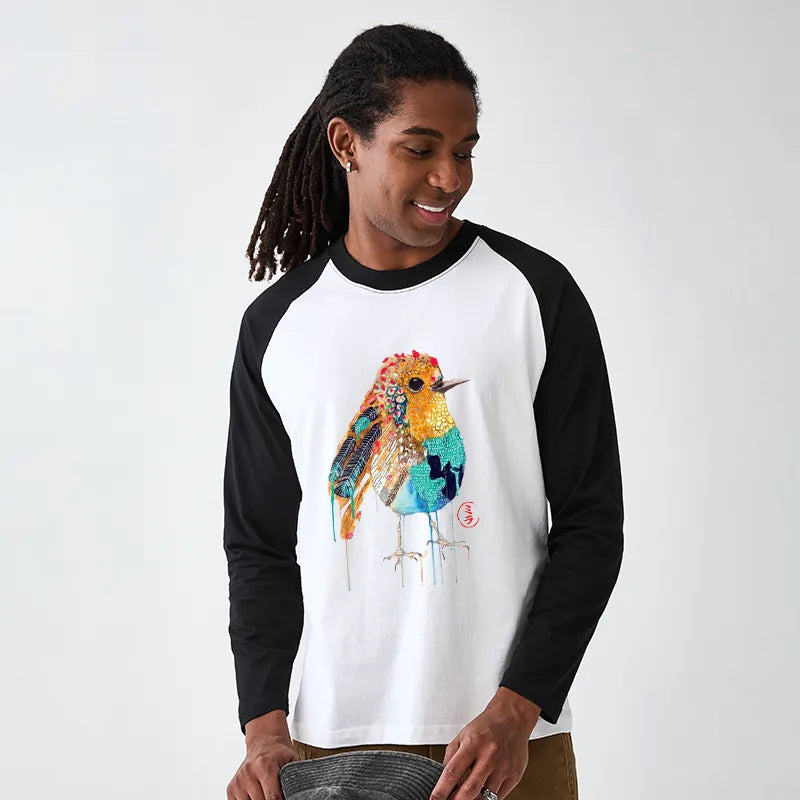 Kyoto-Lion Sparkly Wild Bird Raglan Long Sleeve T-shirt