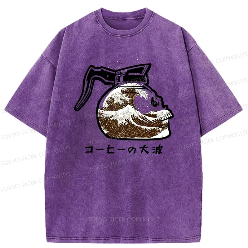 Kyoto-Lion Coffee Pot Skeleton With Waves Washed T-Shirt