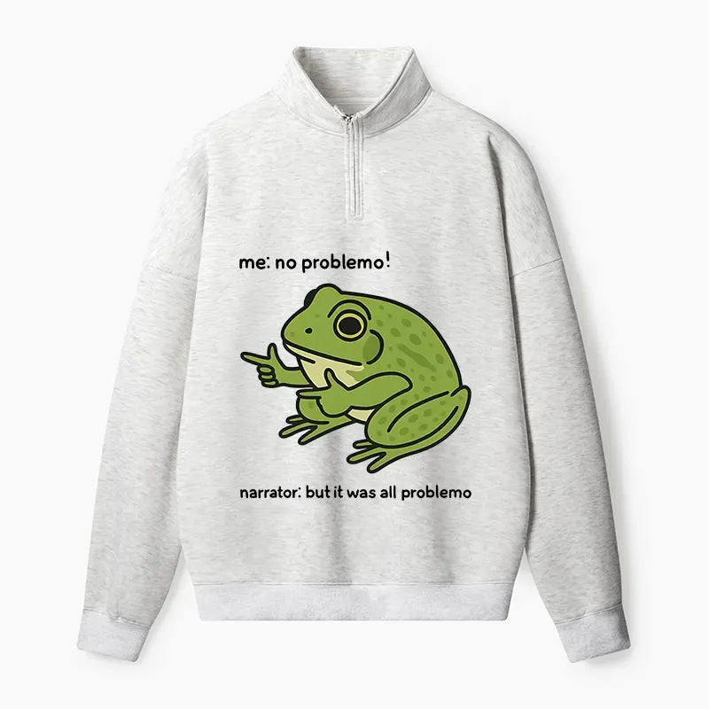 Kyoto-Lion Stupid Frog Meme Half Zip Fleece Sweatshirt