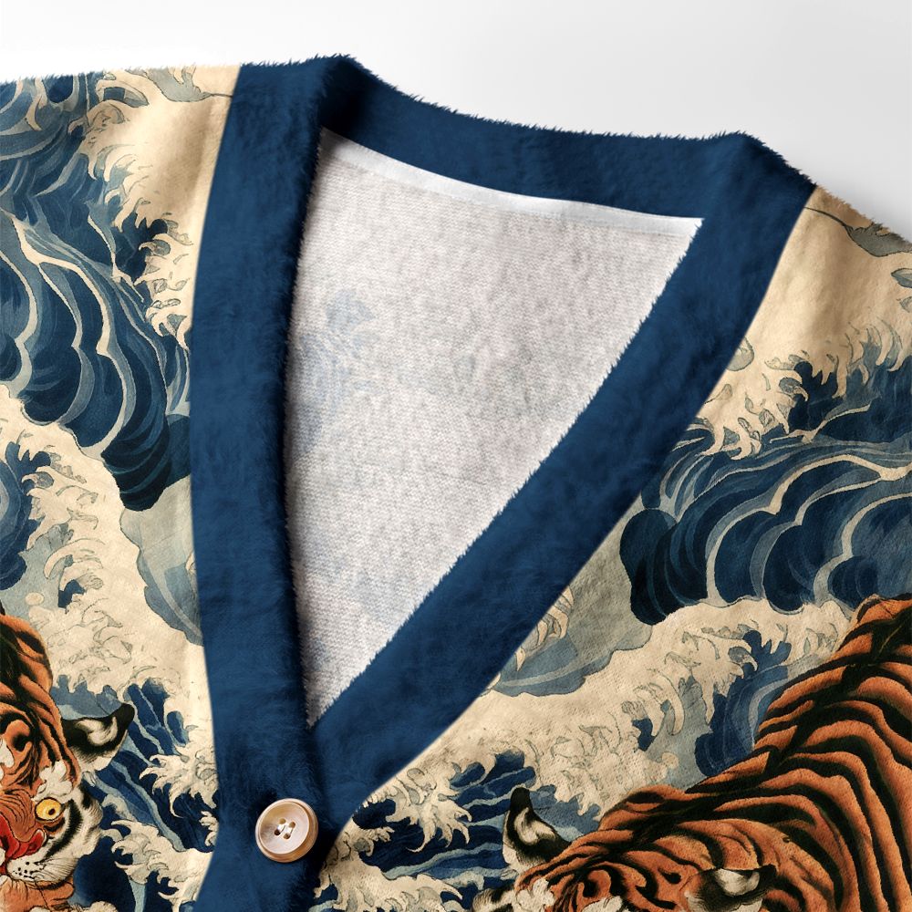 Kyoto-Lion Tiger Of The Floral Surf Ugly Cardigan Sweater