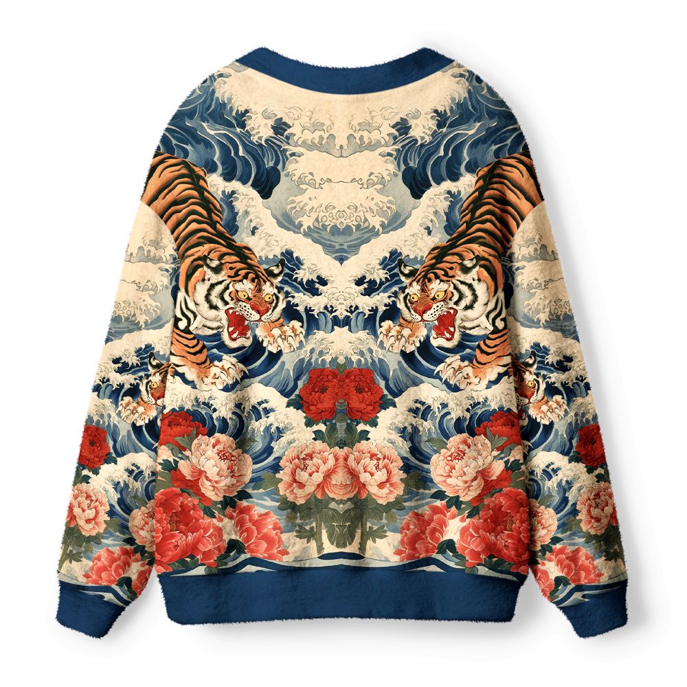 Kyoto-Lion Tiger Of The Floral Surf Ugly Cardigan Sweater