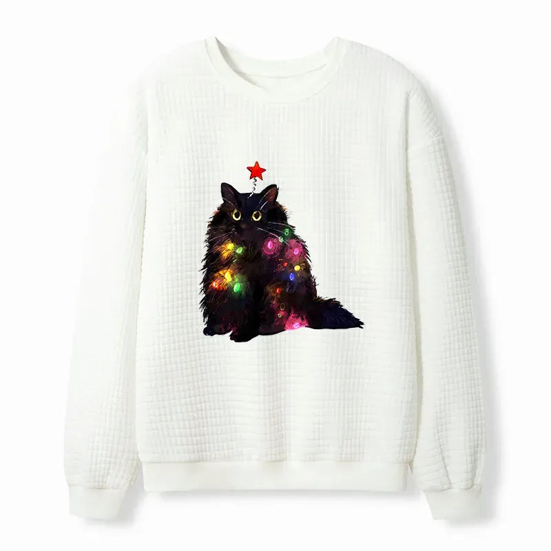Kyoto-Lion Christmas Lights Cat Waffle Sweatshirt