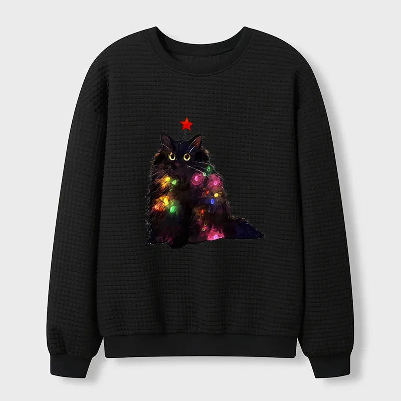 Christmas lights cat hoodie for everyday wear