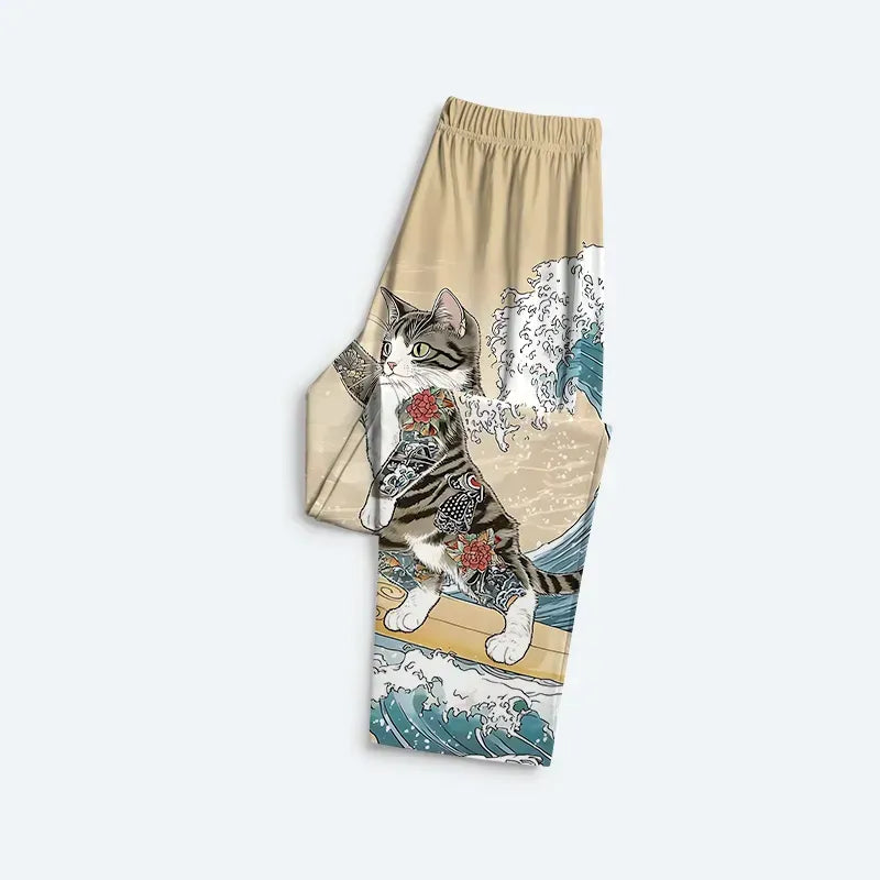 Kyoto-Lion Cat Surfing Family Pajama Sets