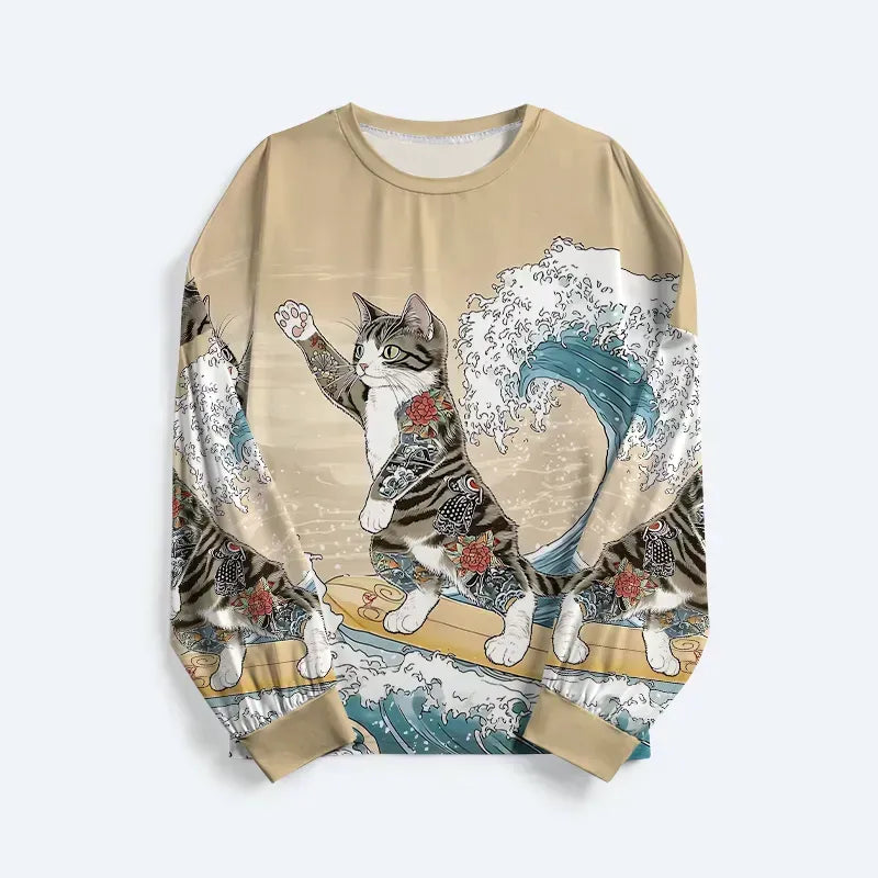 Kyoto-Lion Cat Surfing Family Pajama Sets