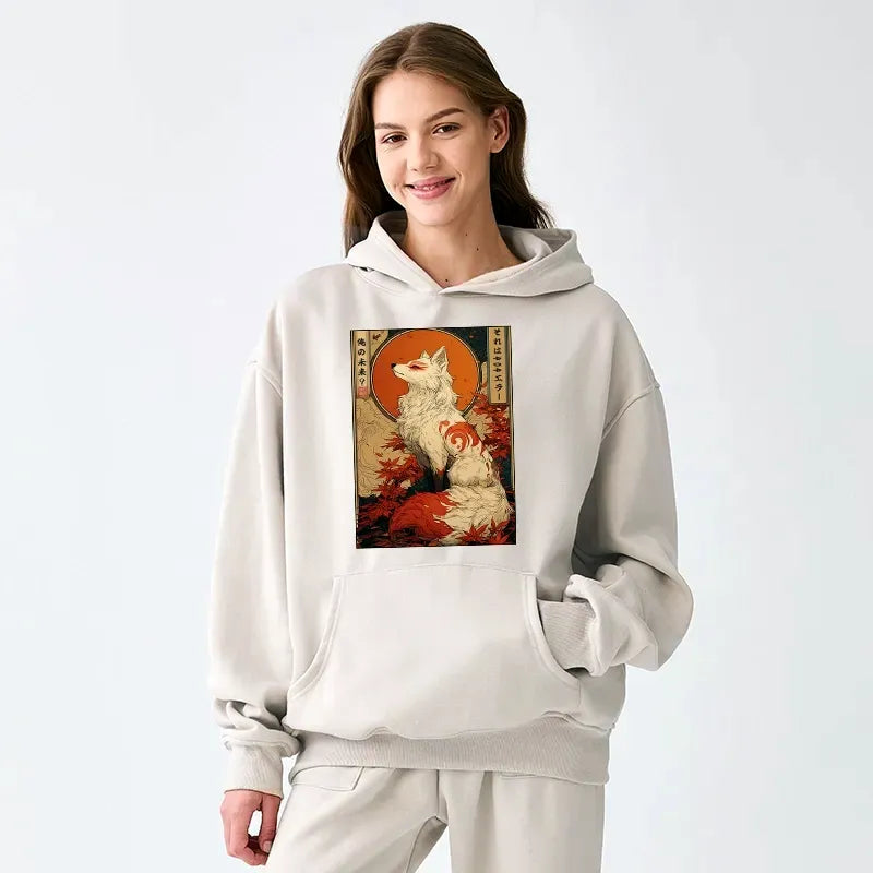 Mythical Kitsune Fleece Hoodie Gift for Her