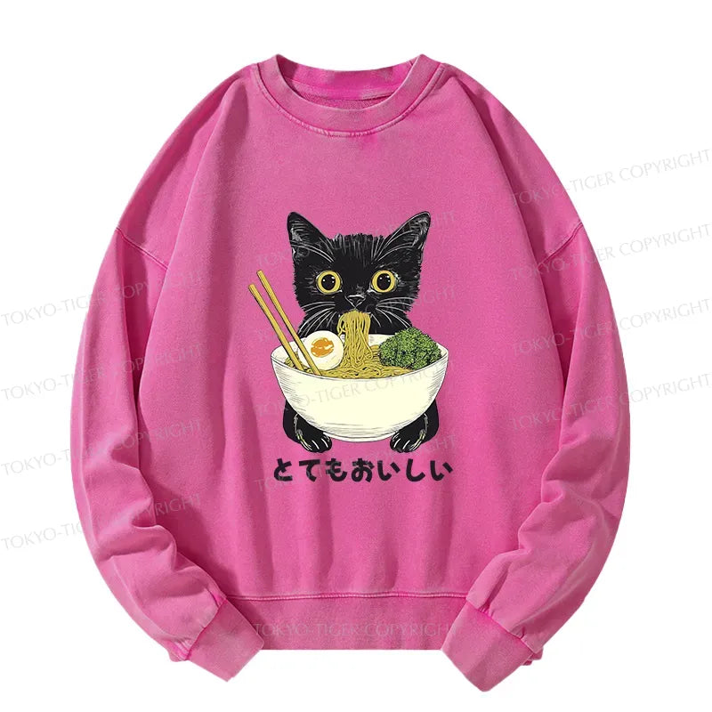 Cute Cat Washed Sweatshirt for Japanese Culture Lovers