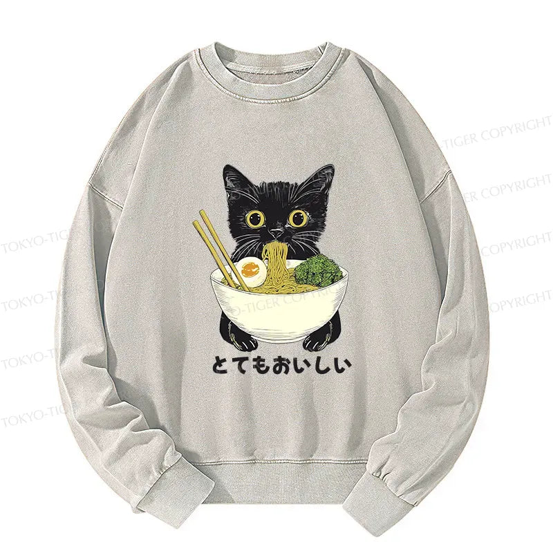 Cute Cat Washed Sweatshirt for Japanese Culture Lovers