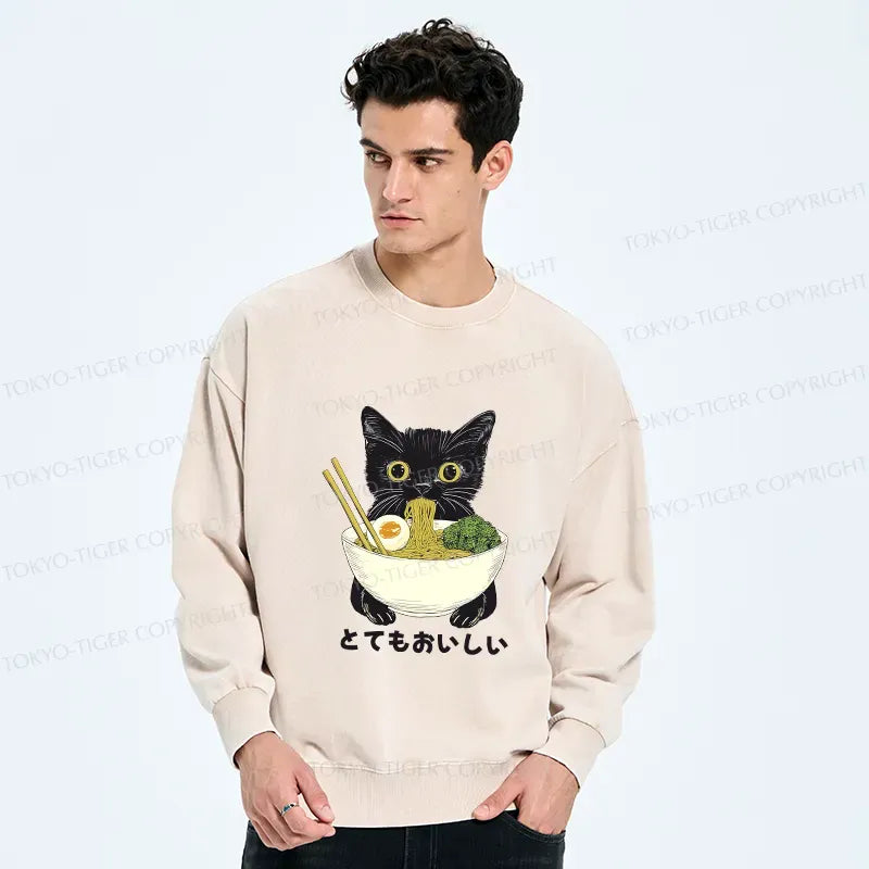 Kyoto-Lion Ramen Cat Sweatshirt for Daily Wear