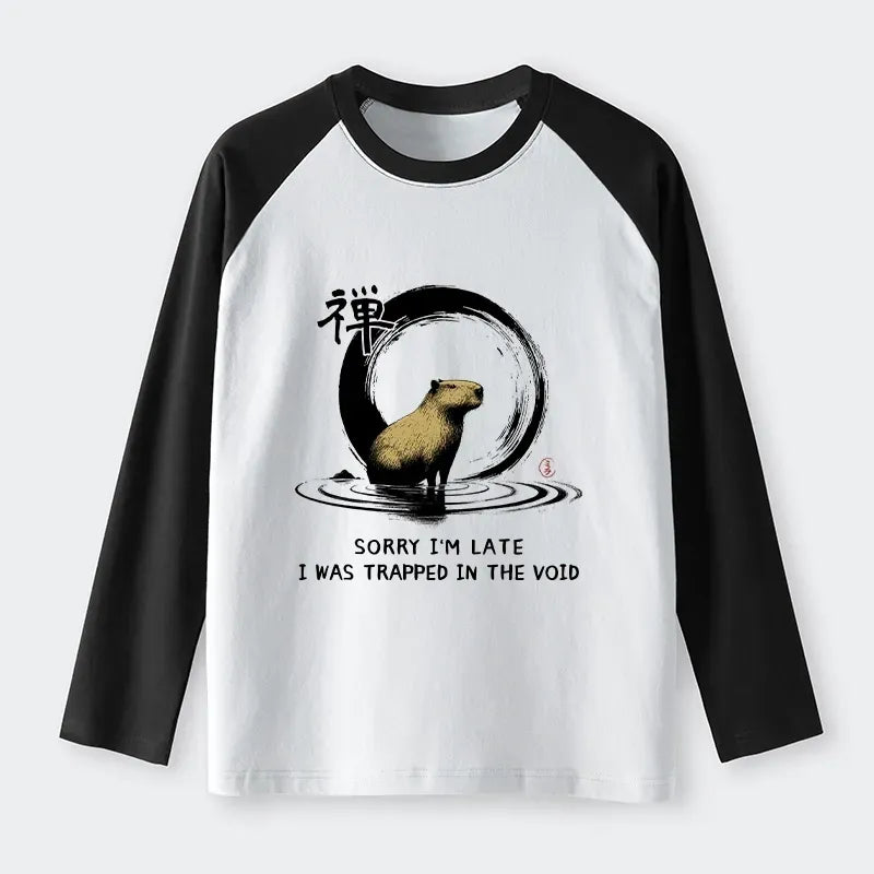 Kyoto-Lion Zen Capybara Was Trapped In The Void Raglan Long Sleeve T-shirt