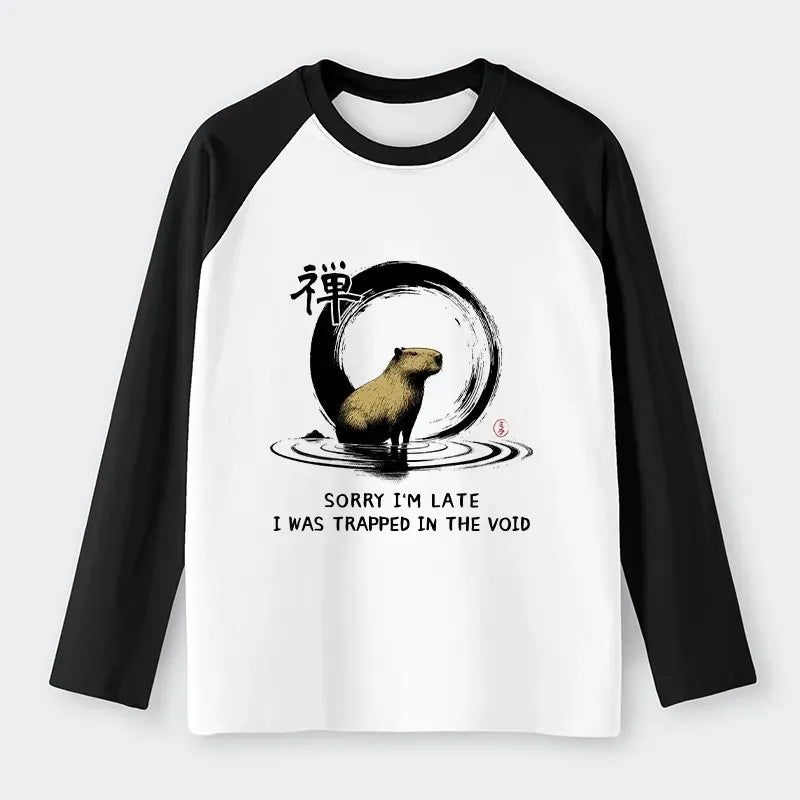 Kyoto-Lion Zen Capybara Was Trapped In The Void Raglan Long Sleeve T-shirt