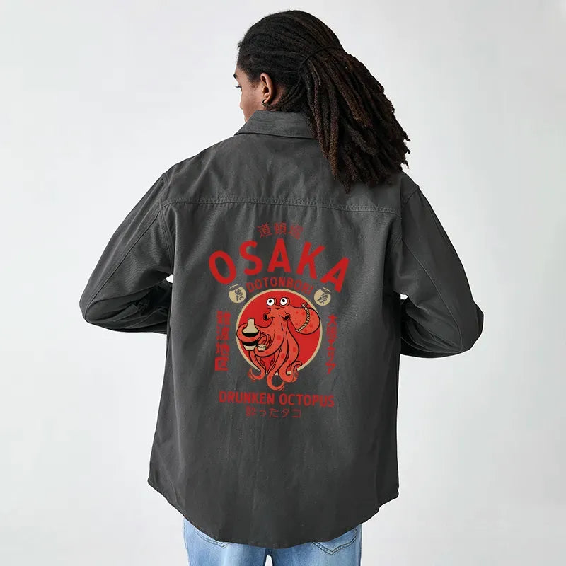 Kyoto-Lion Drunken Octopus Japan Men's Corduroy Work Jacket
