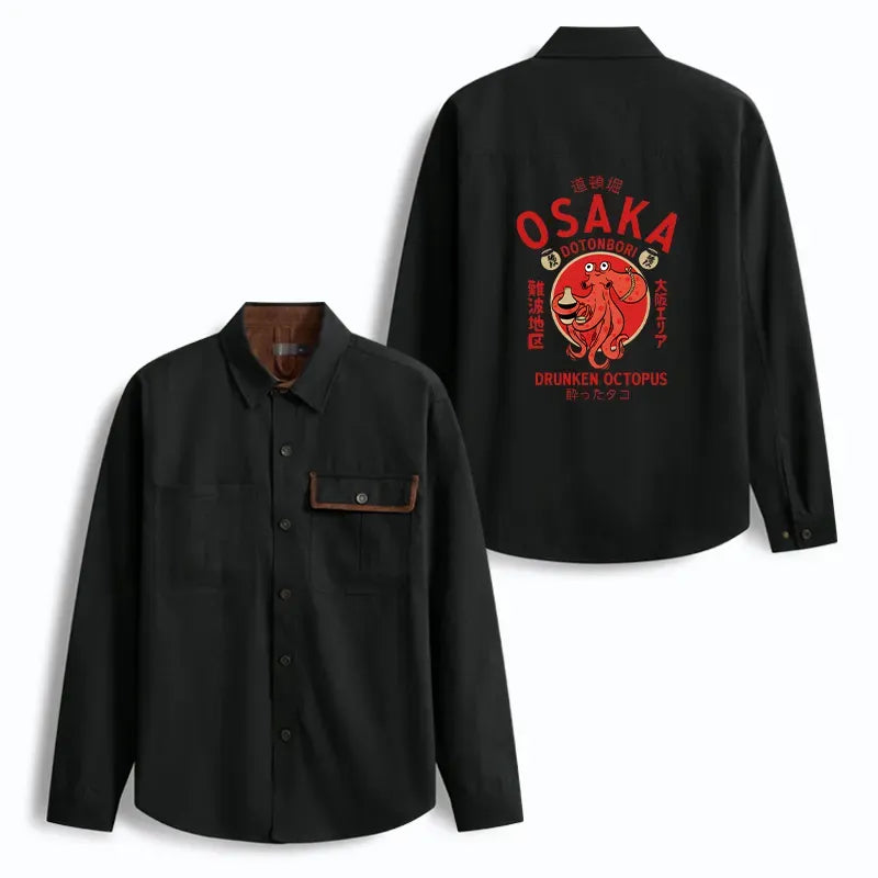 Kyoto-Lion Drunken Octopus Japan Men's Corduroy Work Jacket