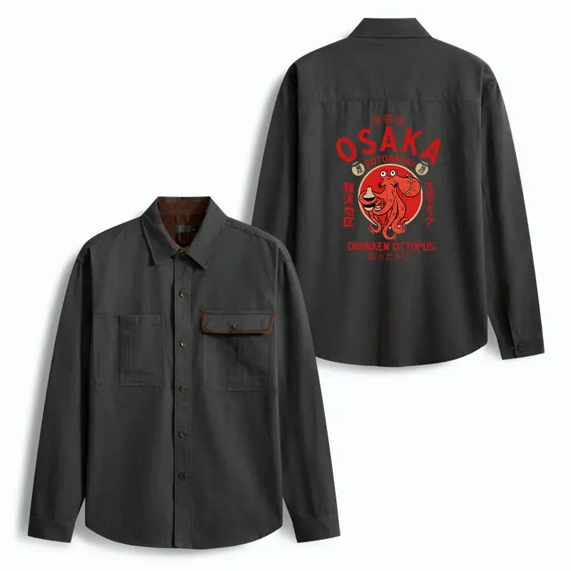 Kyoto-Lion Drunken Octopus Japan Men's Corduroy Work Jacket