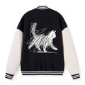 Kyoto-Lion Minimalist Cat Art Embroidery Varsity Jacket