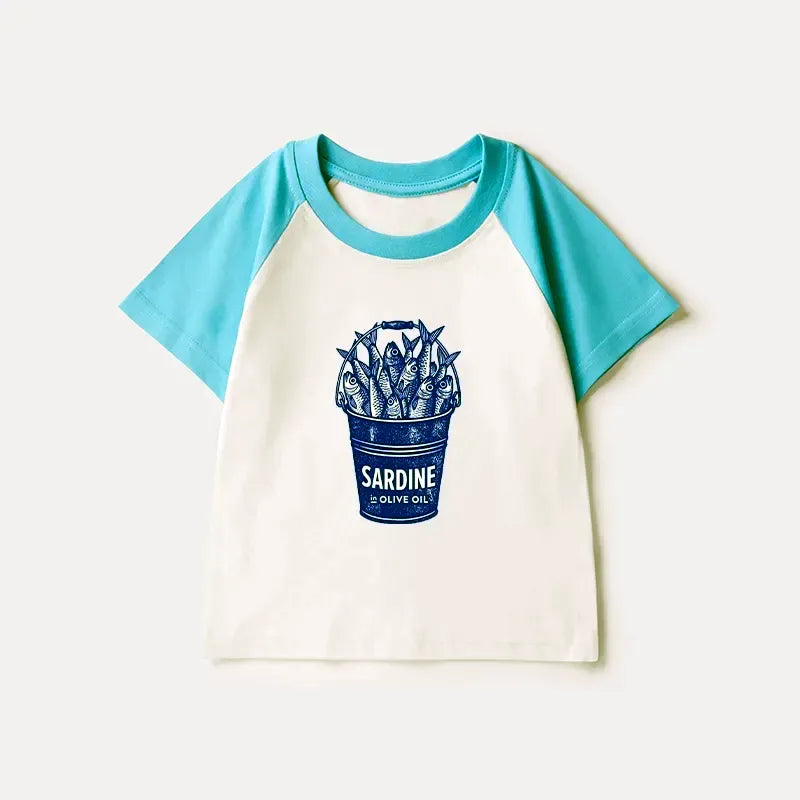 Kyoto-Lion Vintage Bucket Full Of Fresh Sardines Kids Raglan T-shirt