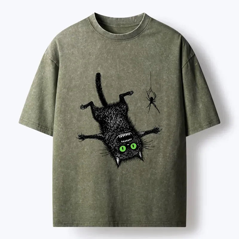 Funny scared cat washed t-shirt free shipping