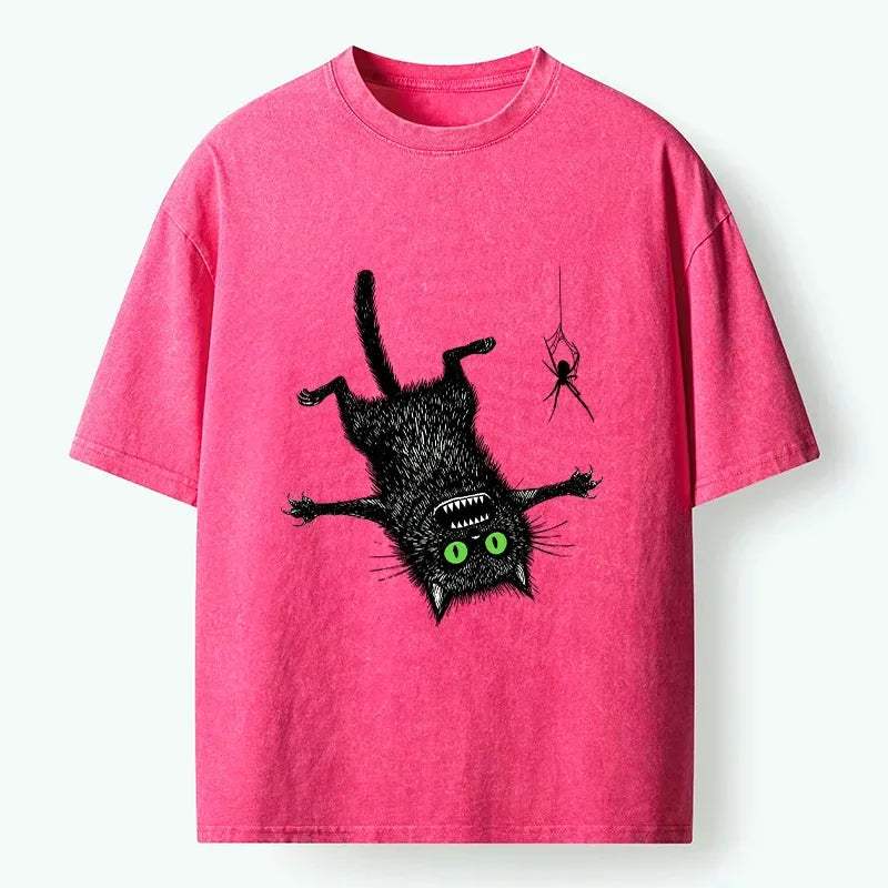 Kyoto-Lion Scared Cat Vs Spider Prank Washed T-Shirt